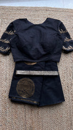Black and gold chanderi silk saree with Aari worked blouse - Threads