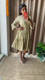 Light green Cotton printed embroidery short kurti top