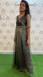 Black Silk orgnaza Worked full length salwar - Threads