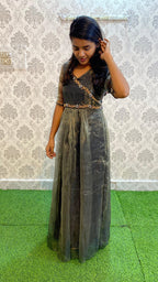 Black Silk orgnaza Worked full length salwar - Threads