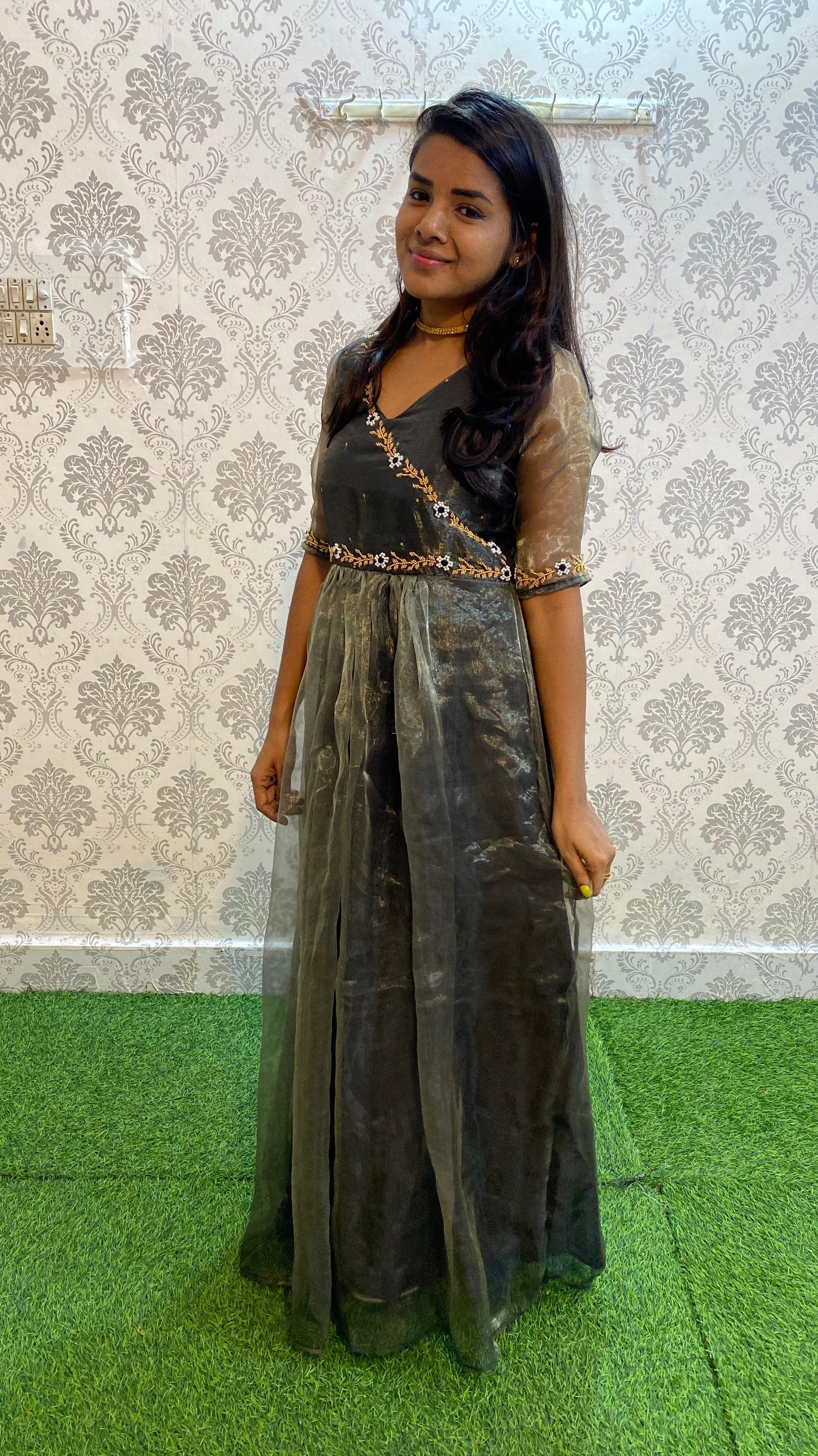 Black Silk orgnaza Worked full length salwar - Threads