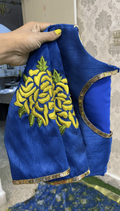 Blue Silk Blouse with Threaded Floral work - Threads