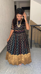 Black Organza embroidery silk bottm women lehenga with stitched blouse - Threads