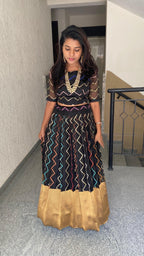 Black Organza embroidery silk bottm women lehenga with stitched blouse - Threads