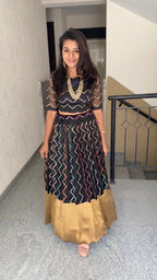 Black Organza embroidery silk bottm women lehenga with stitched blouse - Threads