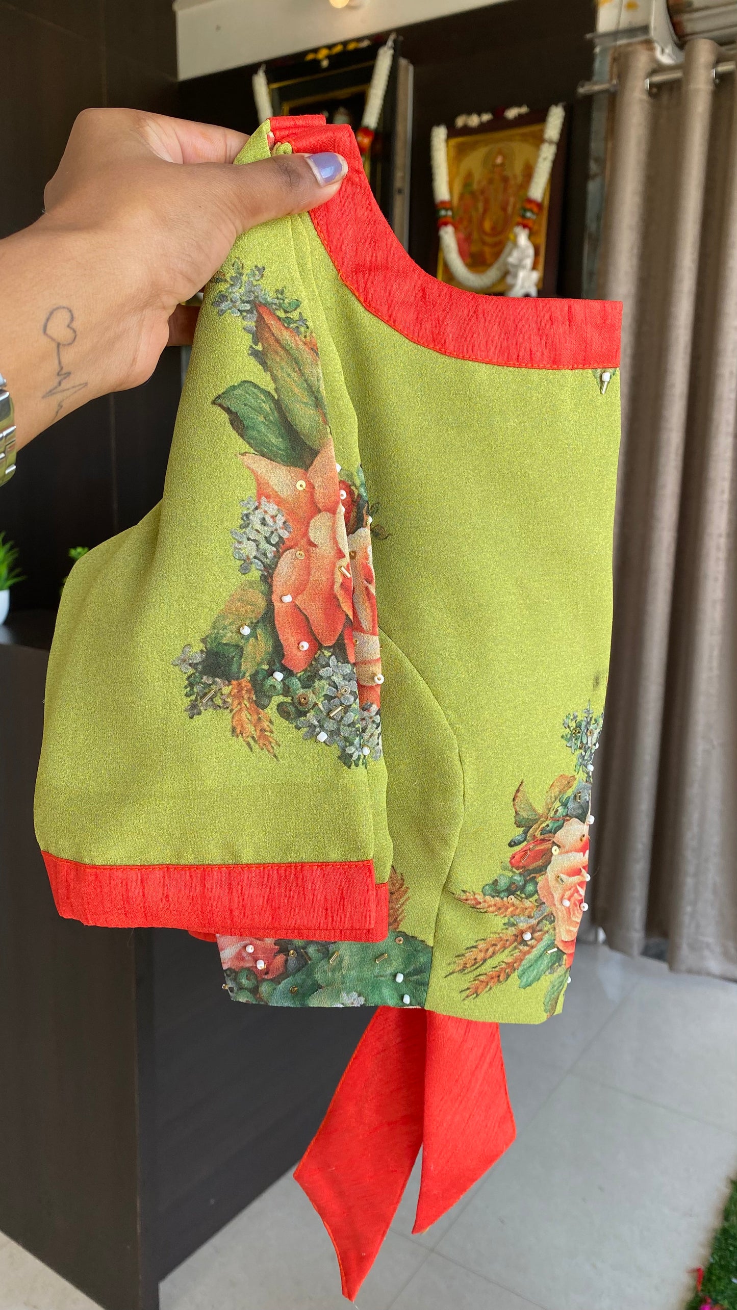 Green soft georgette hand embroidered blouse