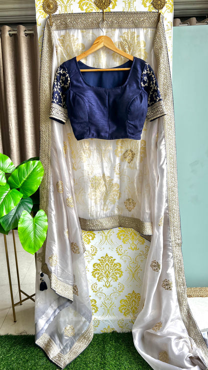 Shimmer silk saree with embroidery hand worked blouse