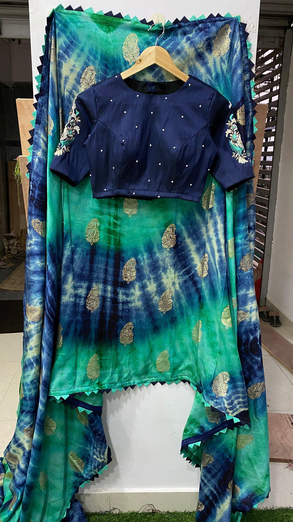 Hand worked Paisley silver zari weave blouse - Threads
