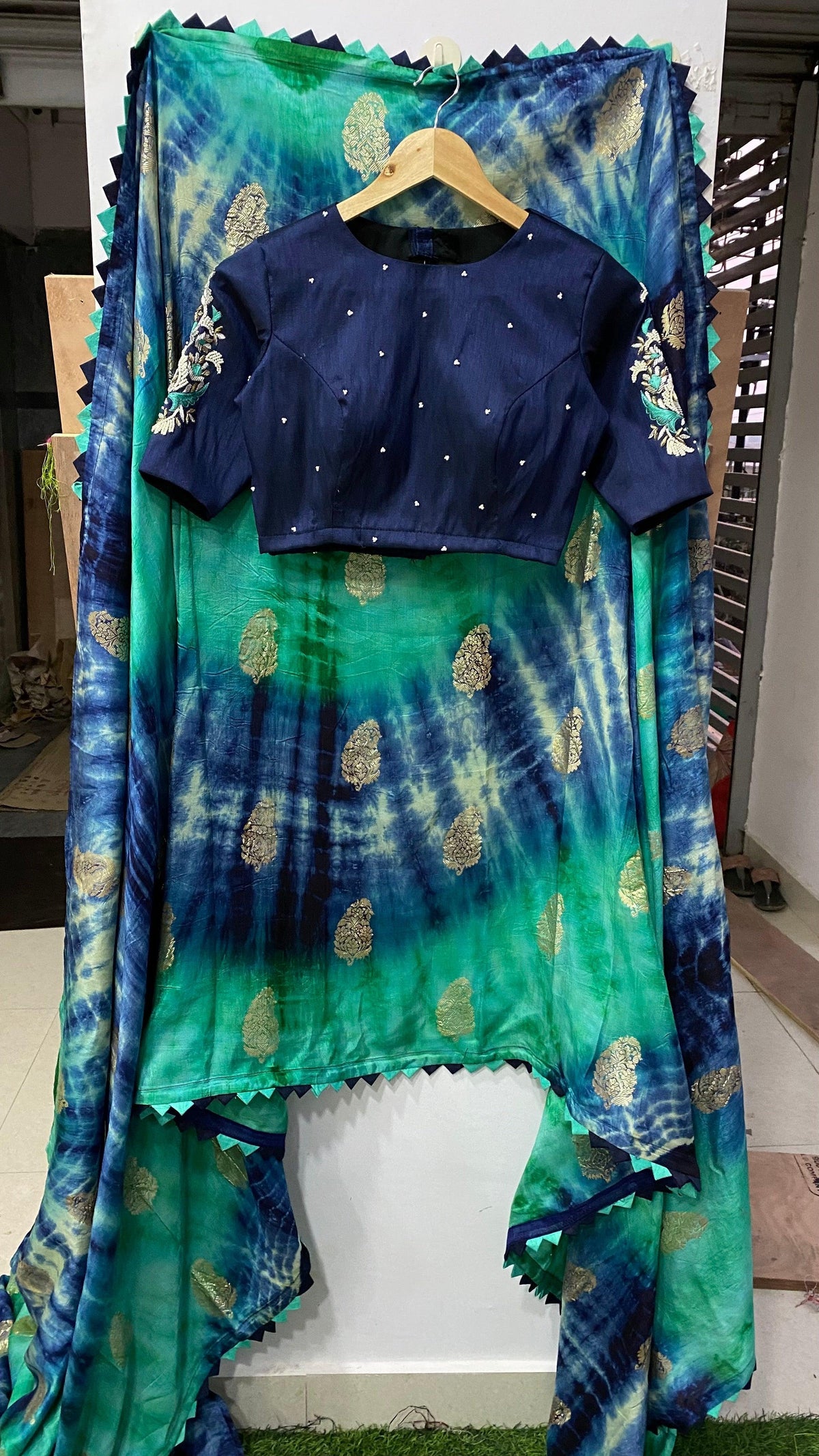 Hand worked Paisley silver zari weave blouse - Threads