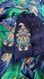 Hand worked Paisley silver zari weave blouse - Threads