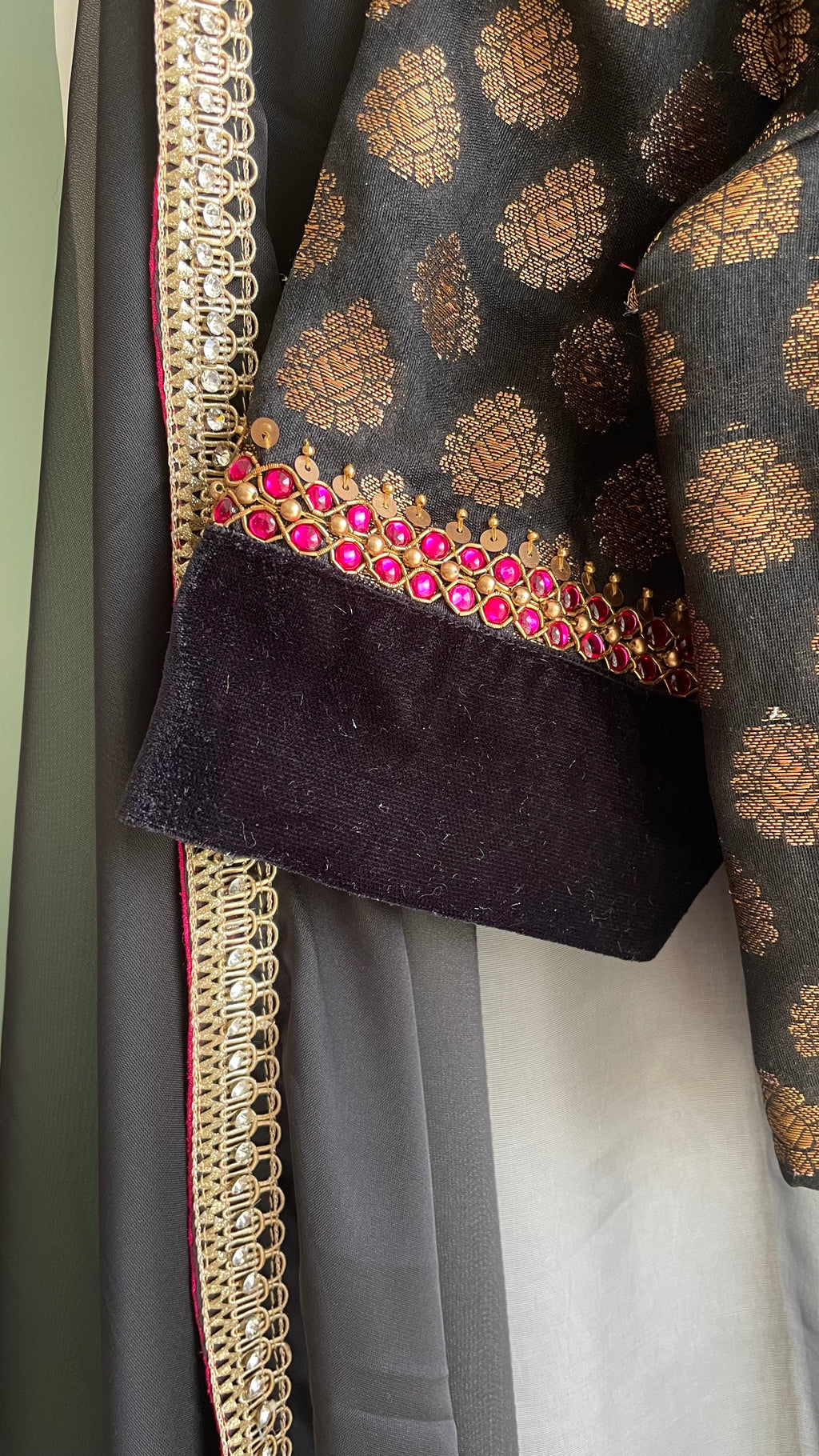 Black organza saree with banarasi blouse