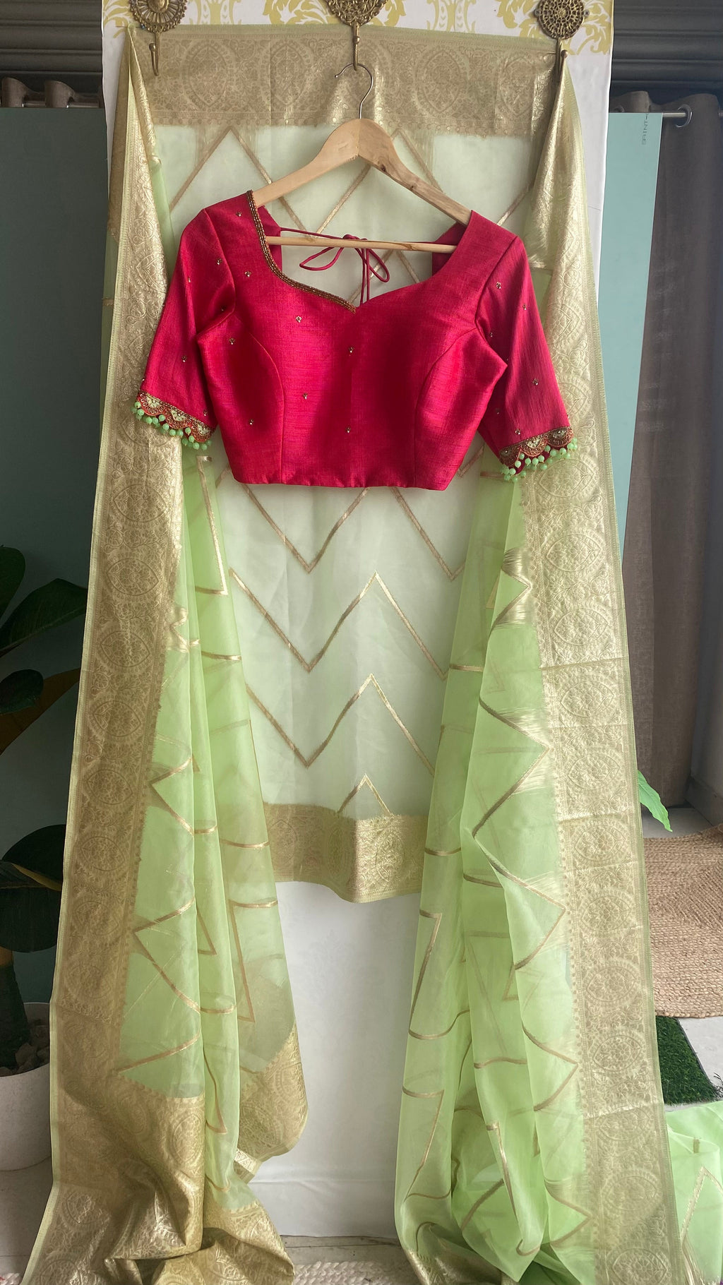 Pink silk Intricate hand worked blouse