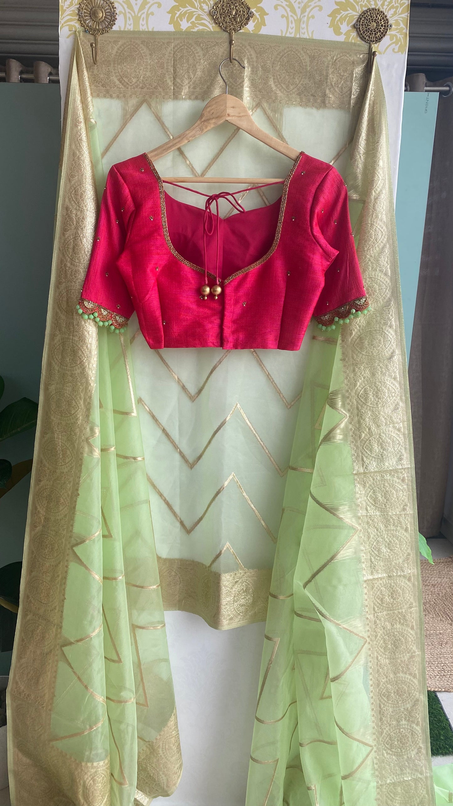 Pink silk hand worked blouse