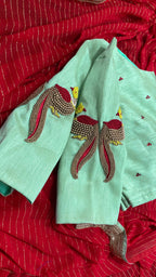 Pista Coloured Silk Blouse with Handmade Bird Sleeves. - Threads