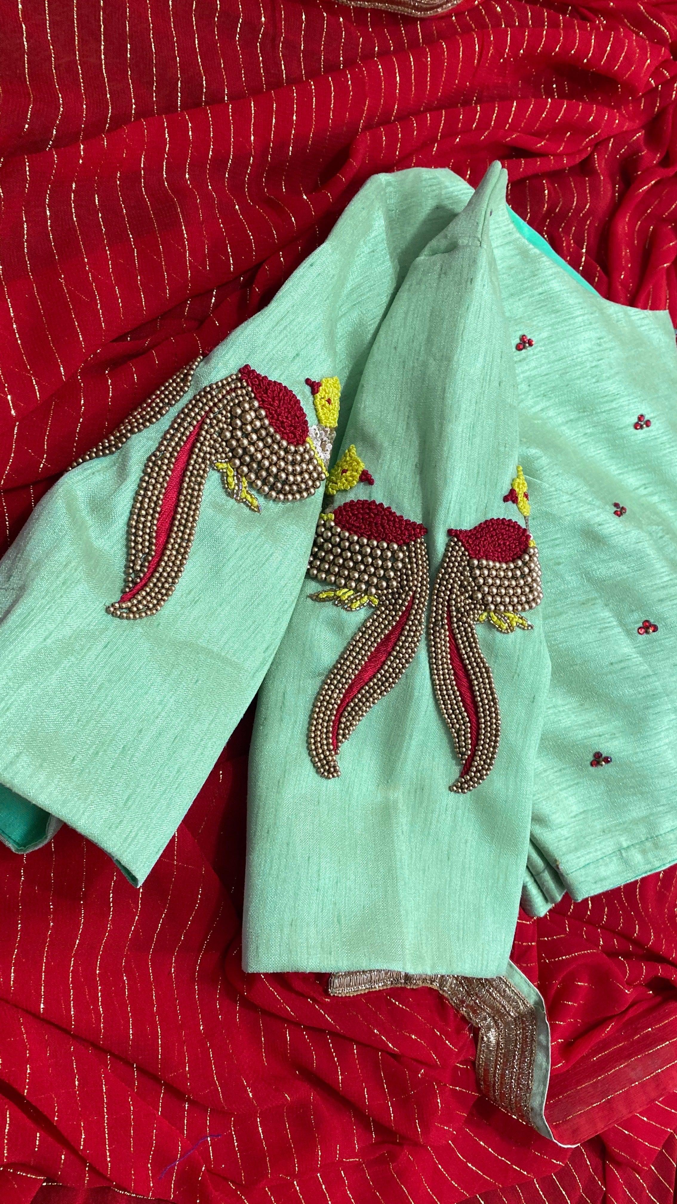 Pista Coloured Silk Blouse with Handmade Bird Sleeves. - Threads