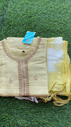 Yellow silk embroidery kurti 2 piece set - Threads