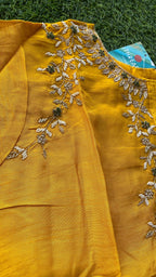 Yellow silk embroidery hand worked kurti top - Threads