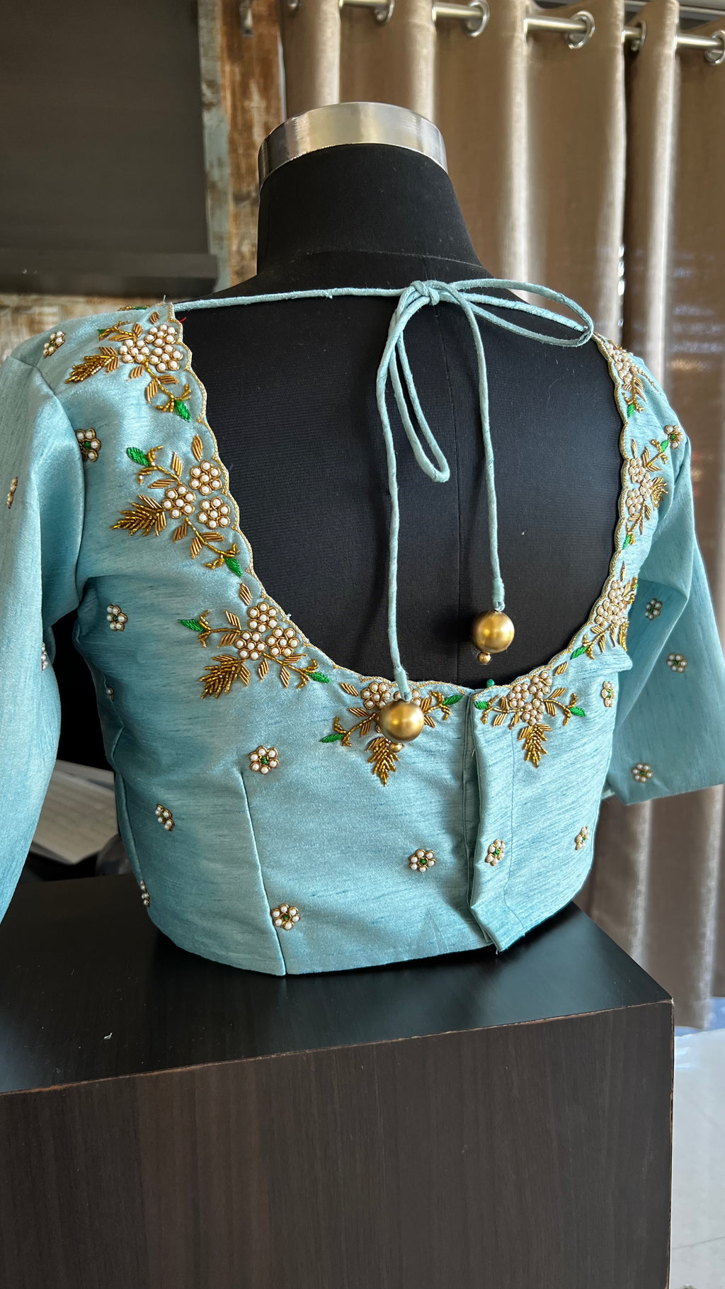 Light blue silk hand worked blouse - Threads