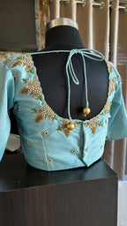 Light blue silk hand worked blouse - Threads