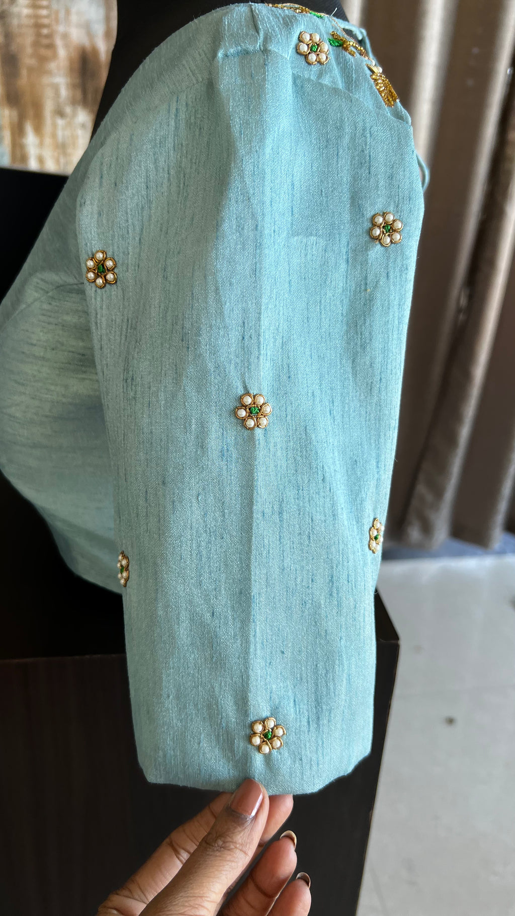 Light blue silk hand worked blouse - Threads