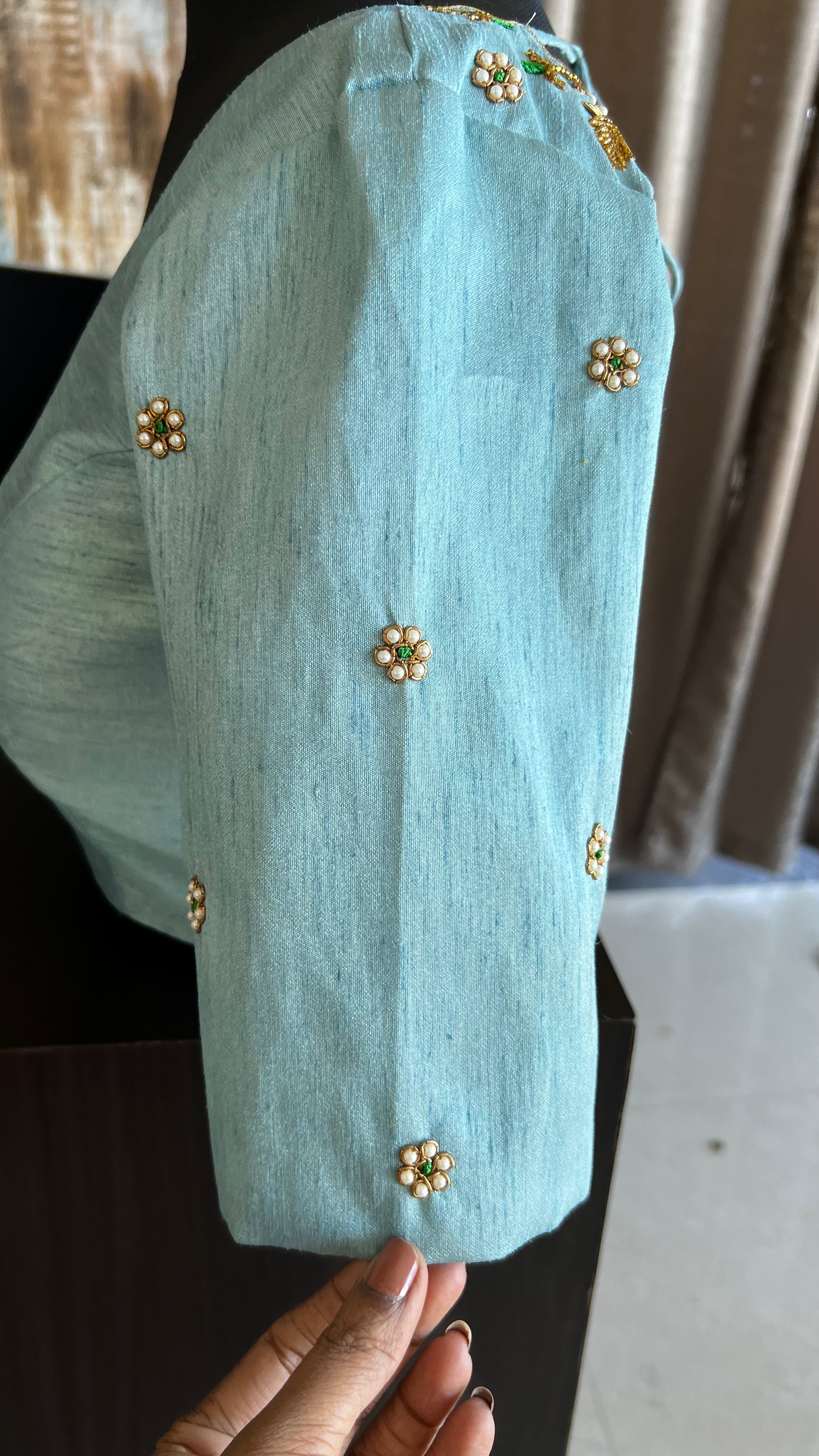 Light blue silk hand worked blouse - Threads