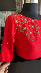 Red silk hand worked blouse - Threads