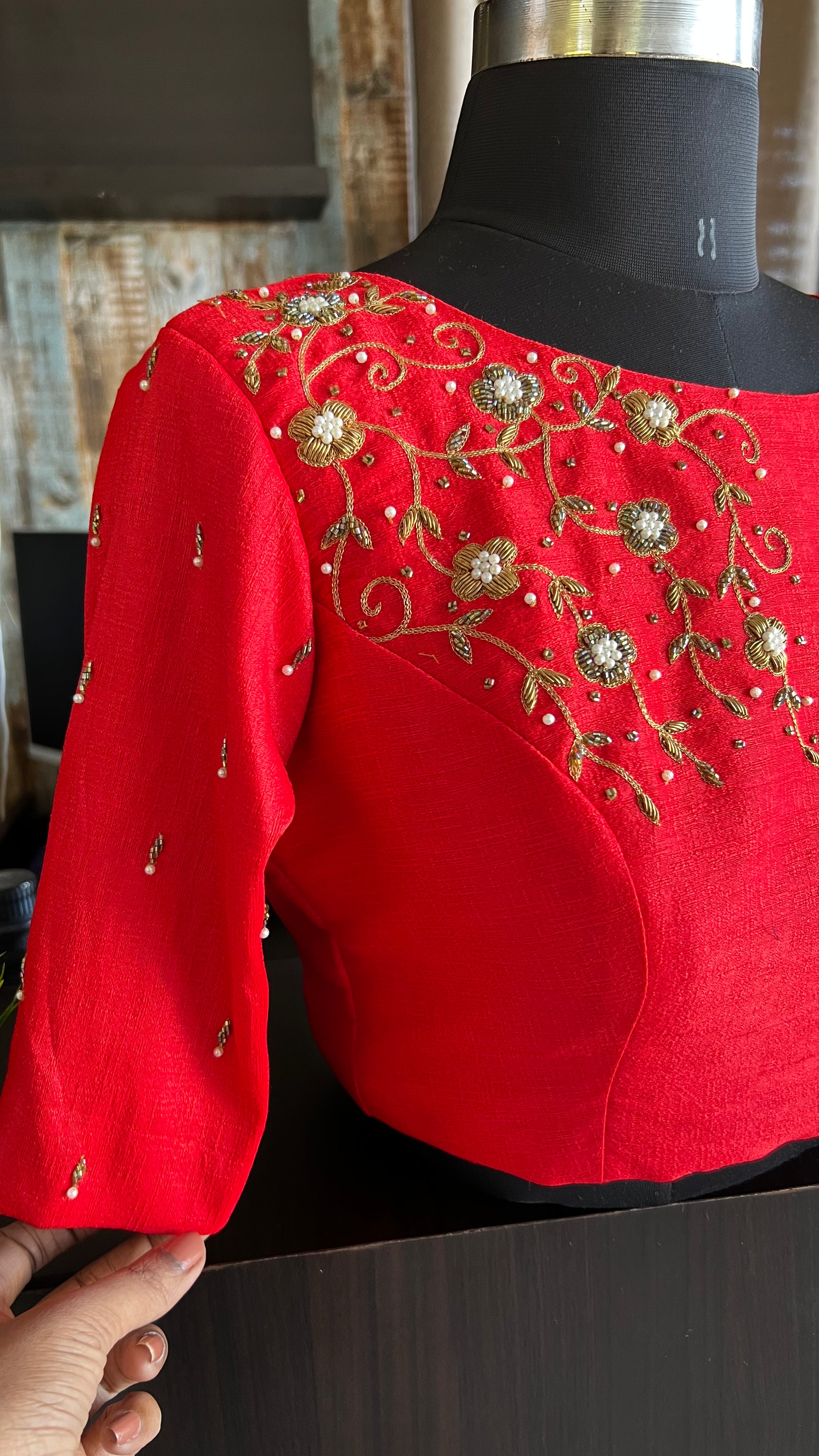 Red silk hand worked blouse - Threads