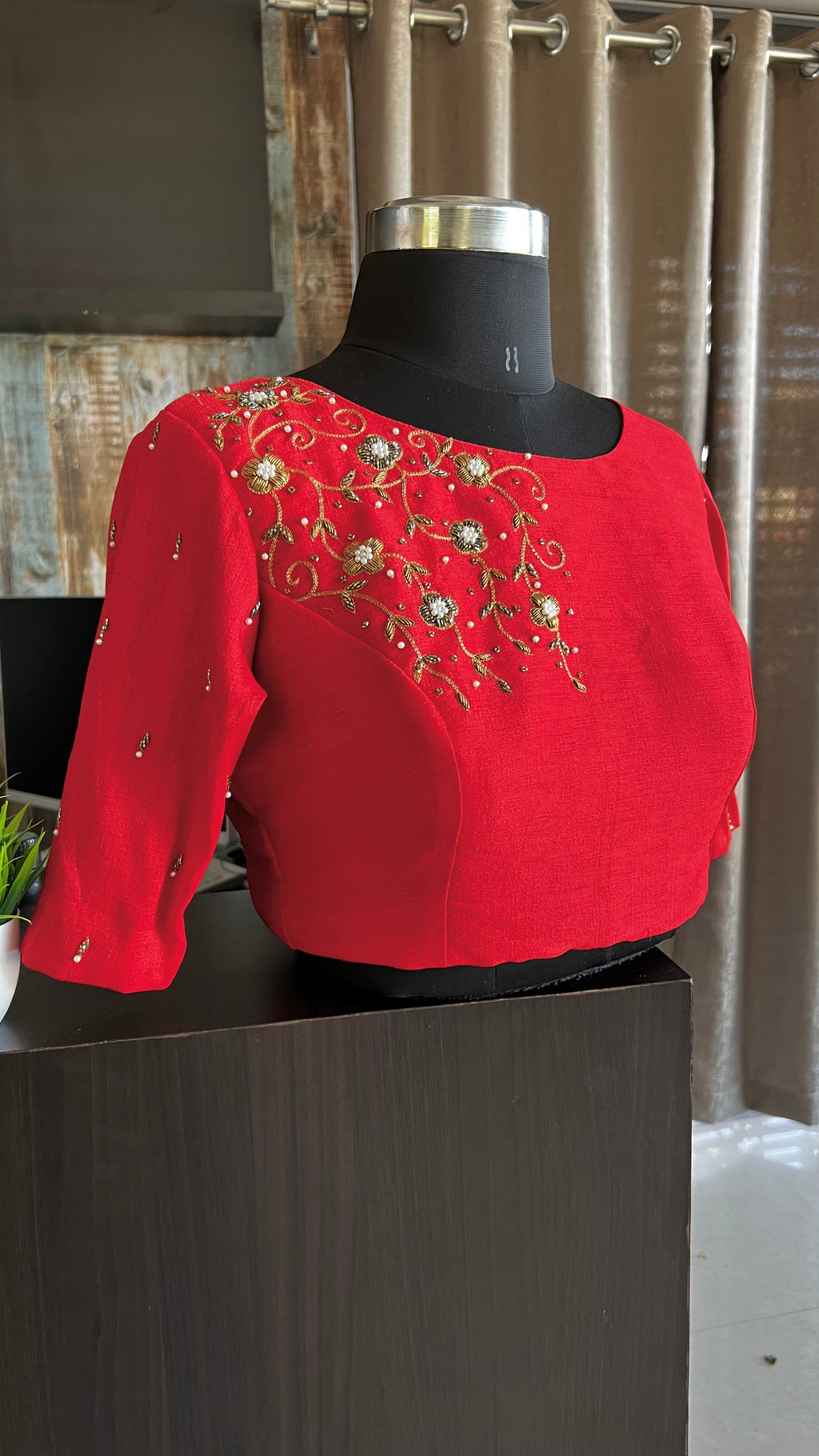 Red silk hand worked blouse - Threads