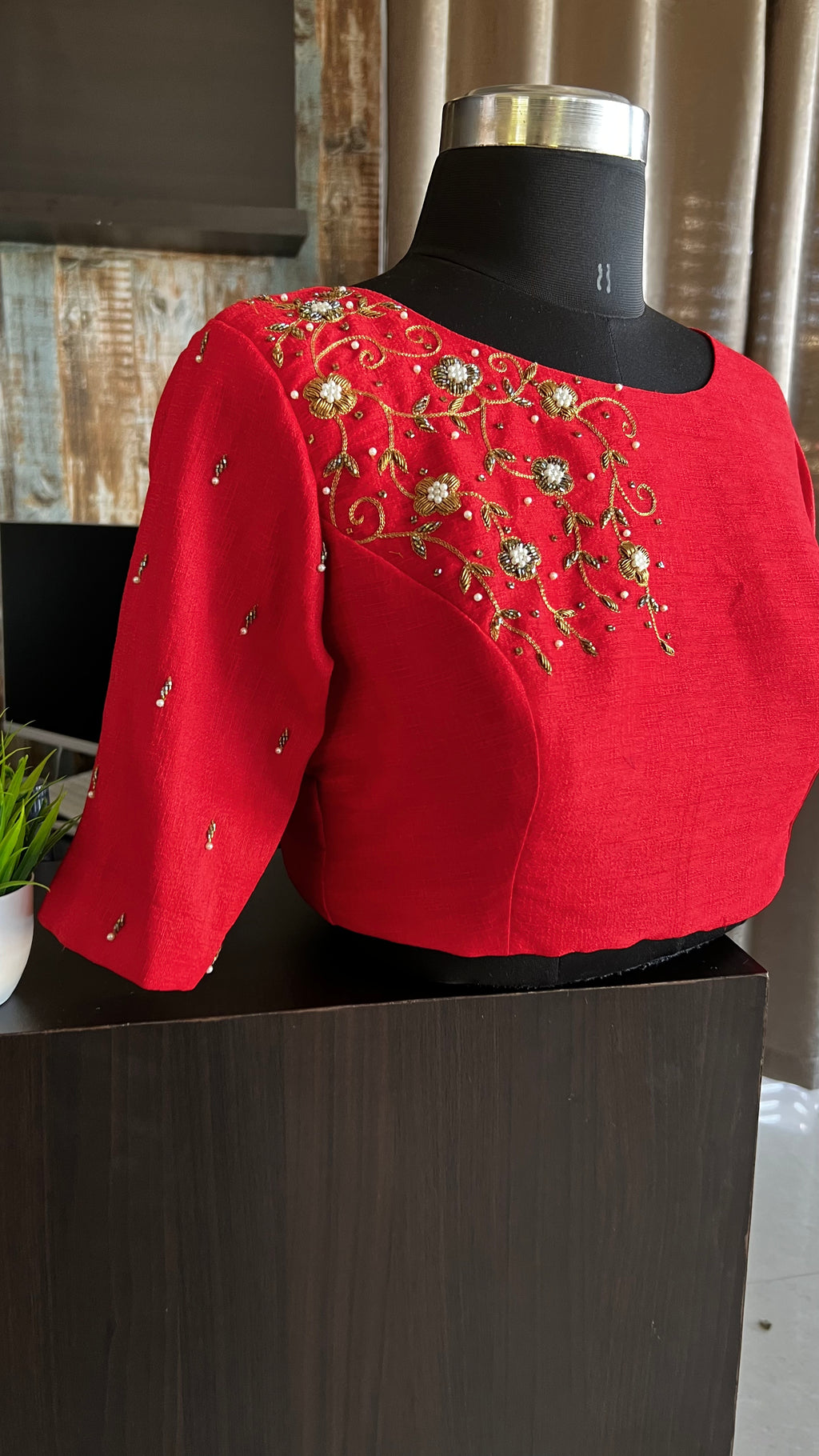 Red silk hand worked blouse - Threads