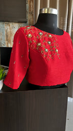 Red silk hand worked blouse - Threads