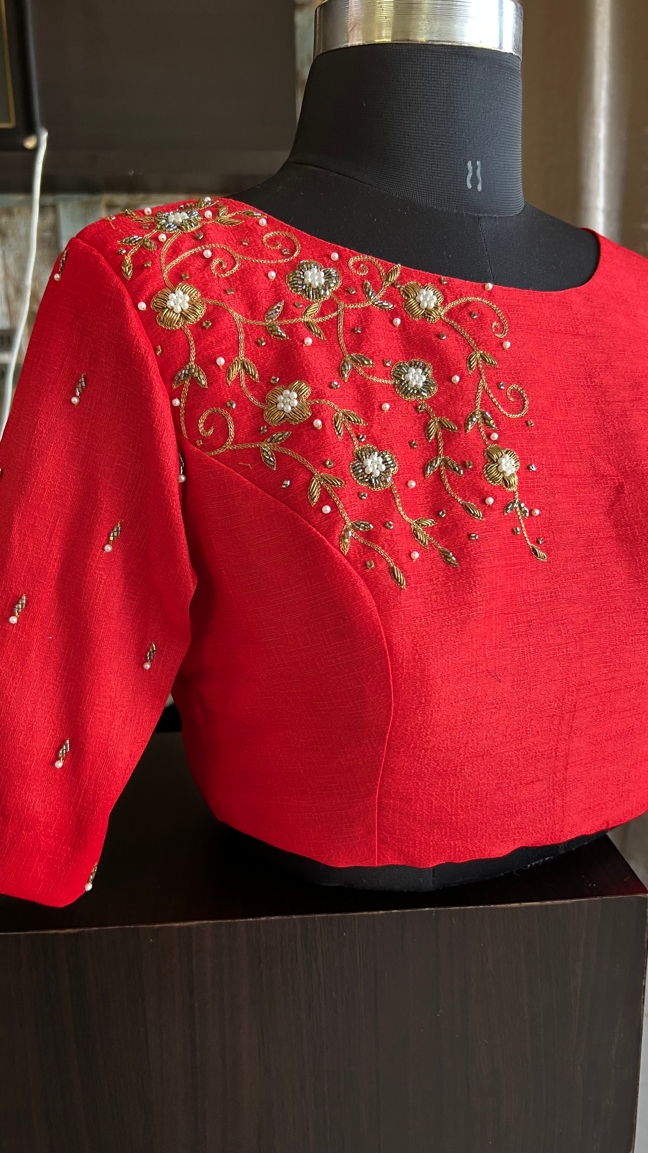 Red silk hand worked blouse - Threads