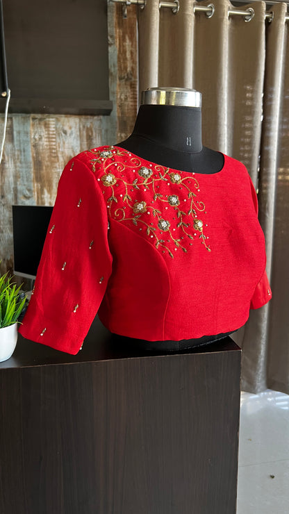 Red silk hand worked blouse - Threads