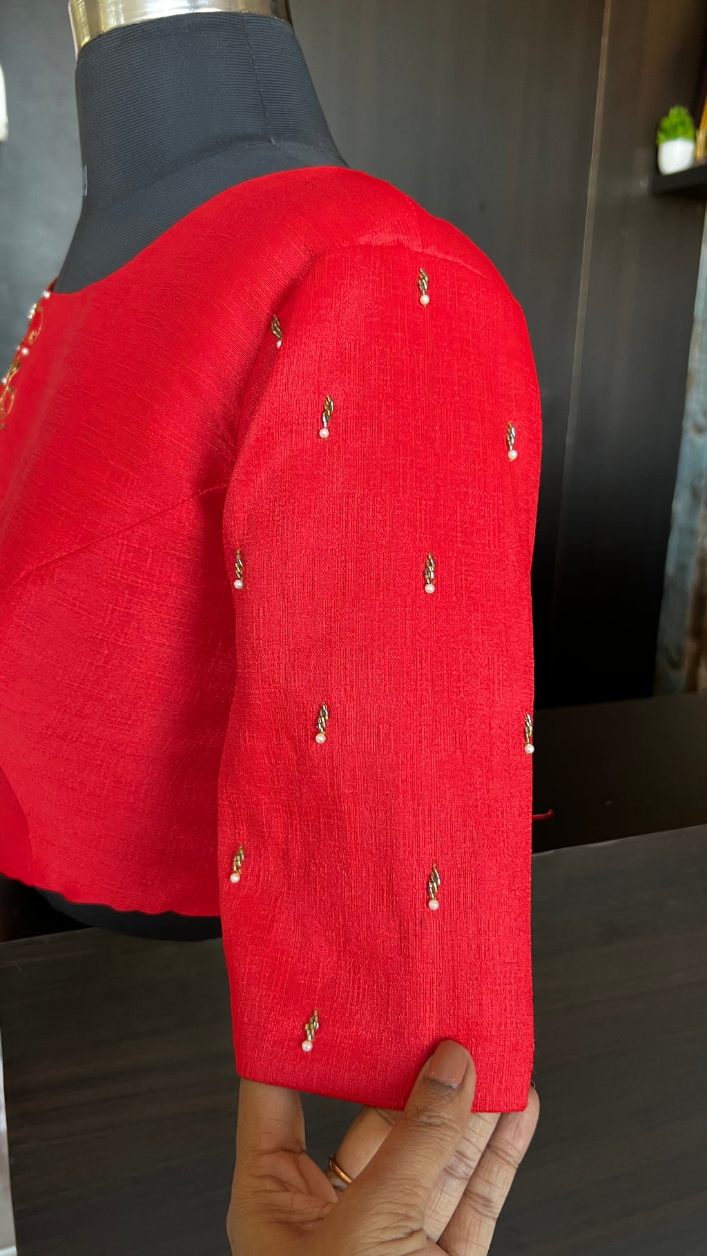 Red silk hand worked blouse - Threads