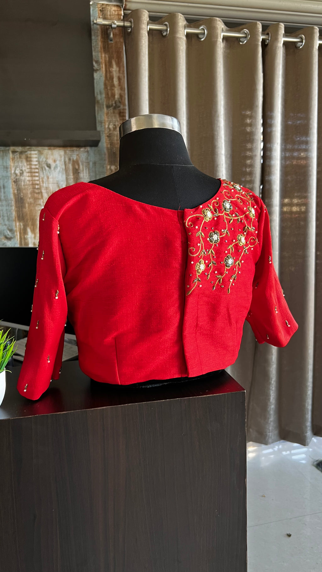 Red silk hand worked blouse - Threads