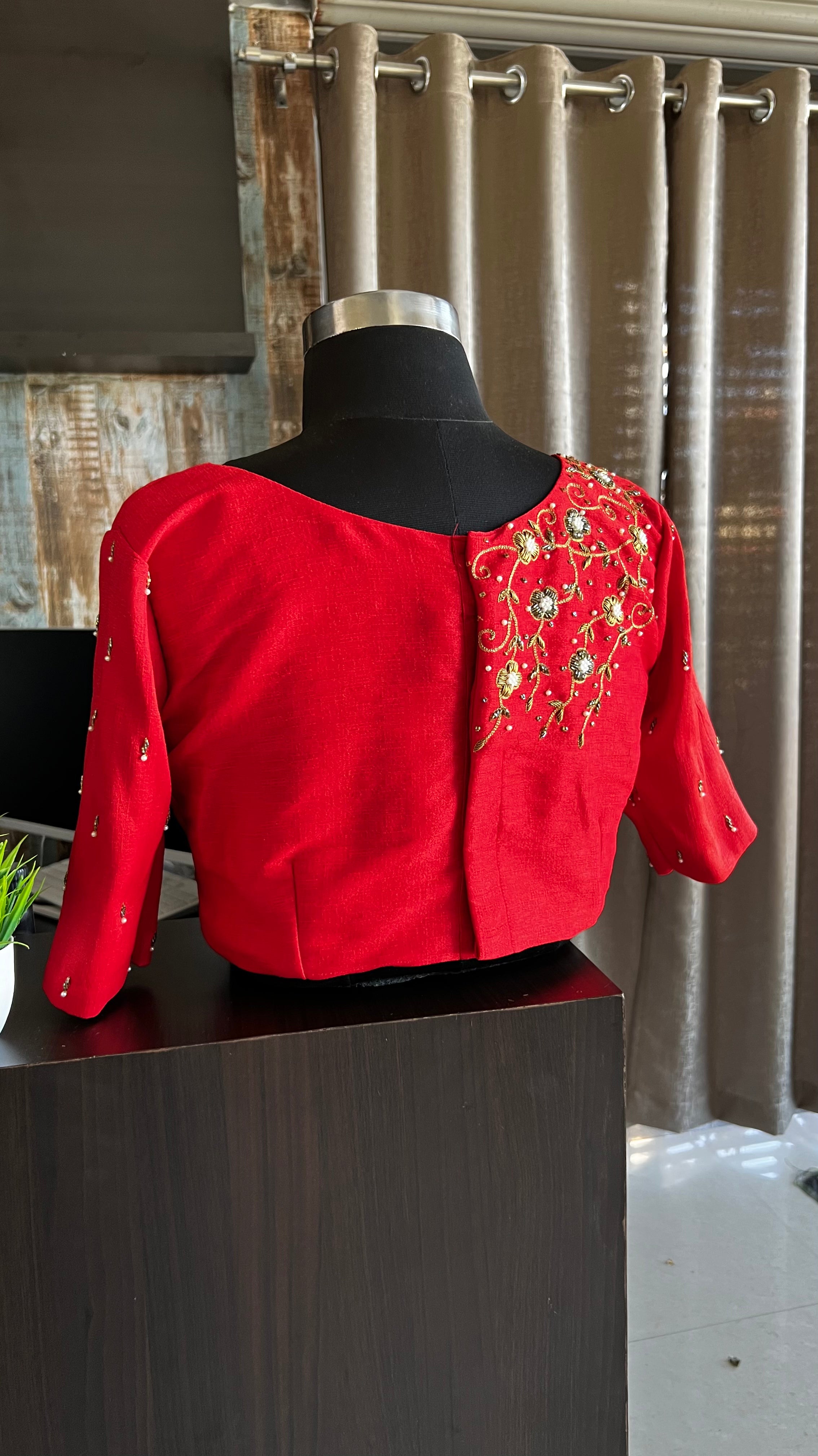 Red silk hand worked blouse - Threads