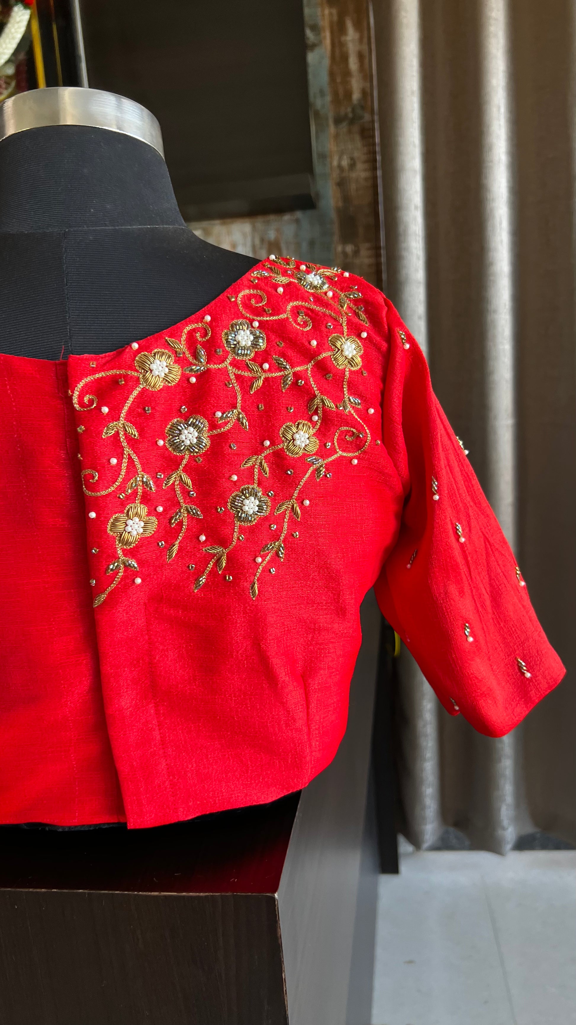Red silk hand worked blouse - Threads