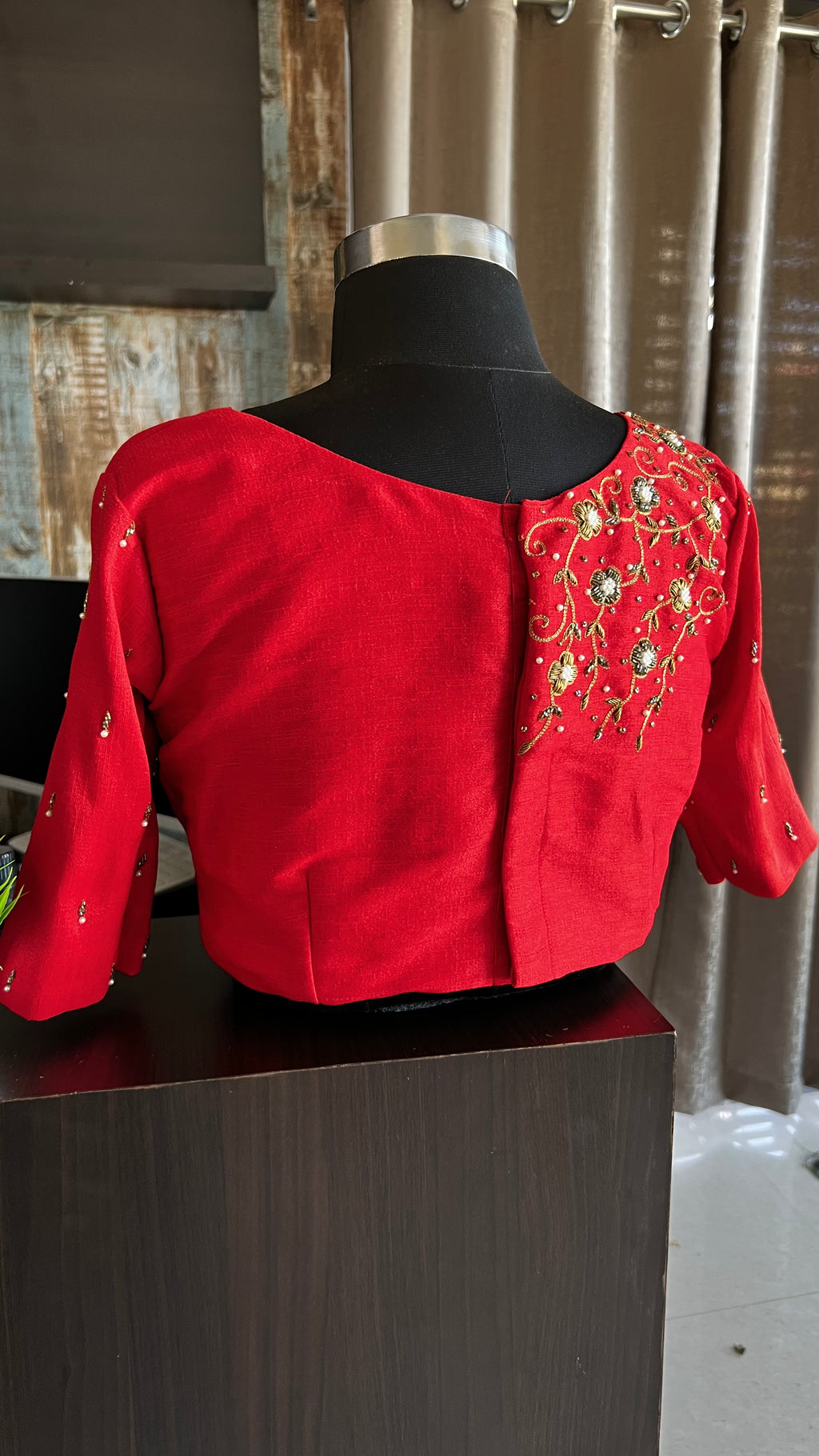 Red silk hand worked blouse - Threads