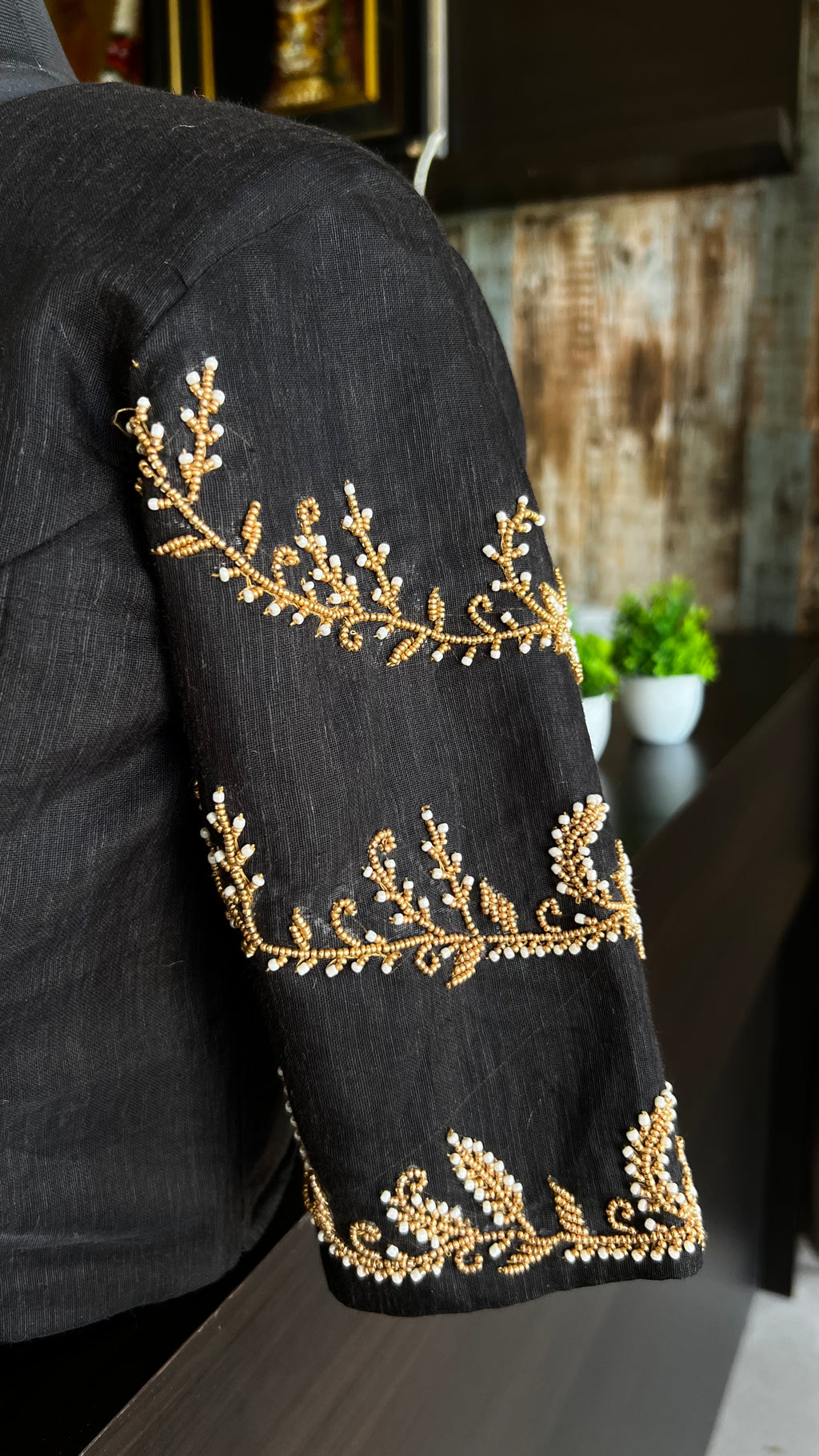 Black silk hand worked blouse - Threads