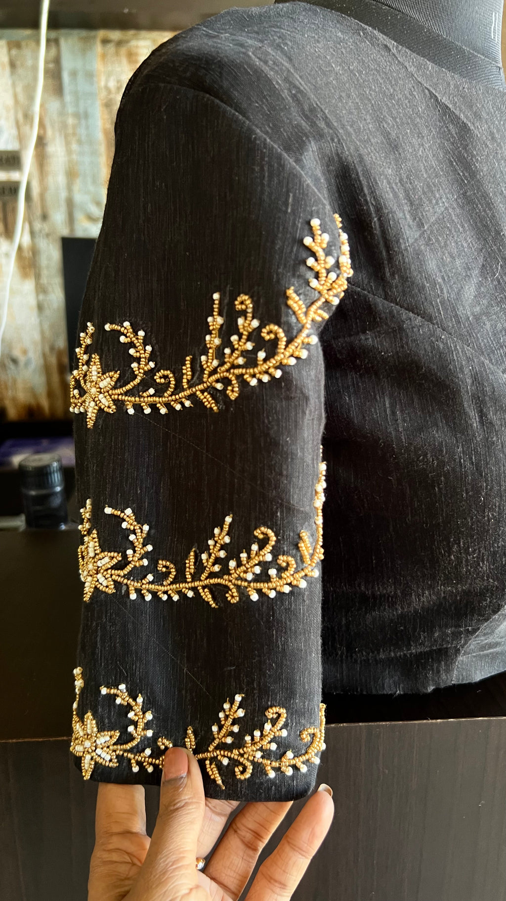 Black silk hand worked blouse - Threads