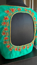 Sea green silk hand worked blouse - Threads