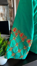 Sea green silk hand worked blouse - Threads