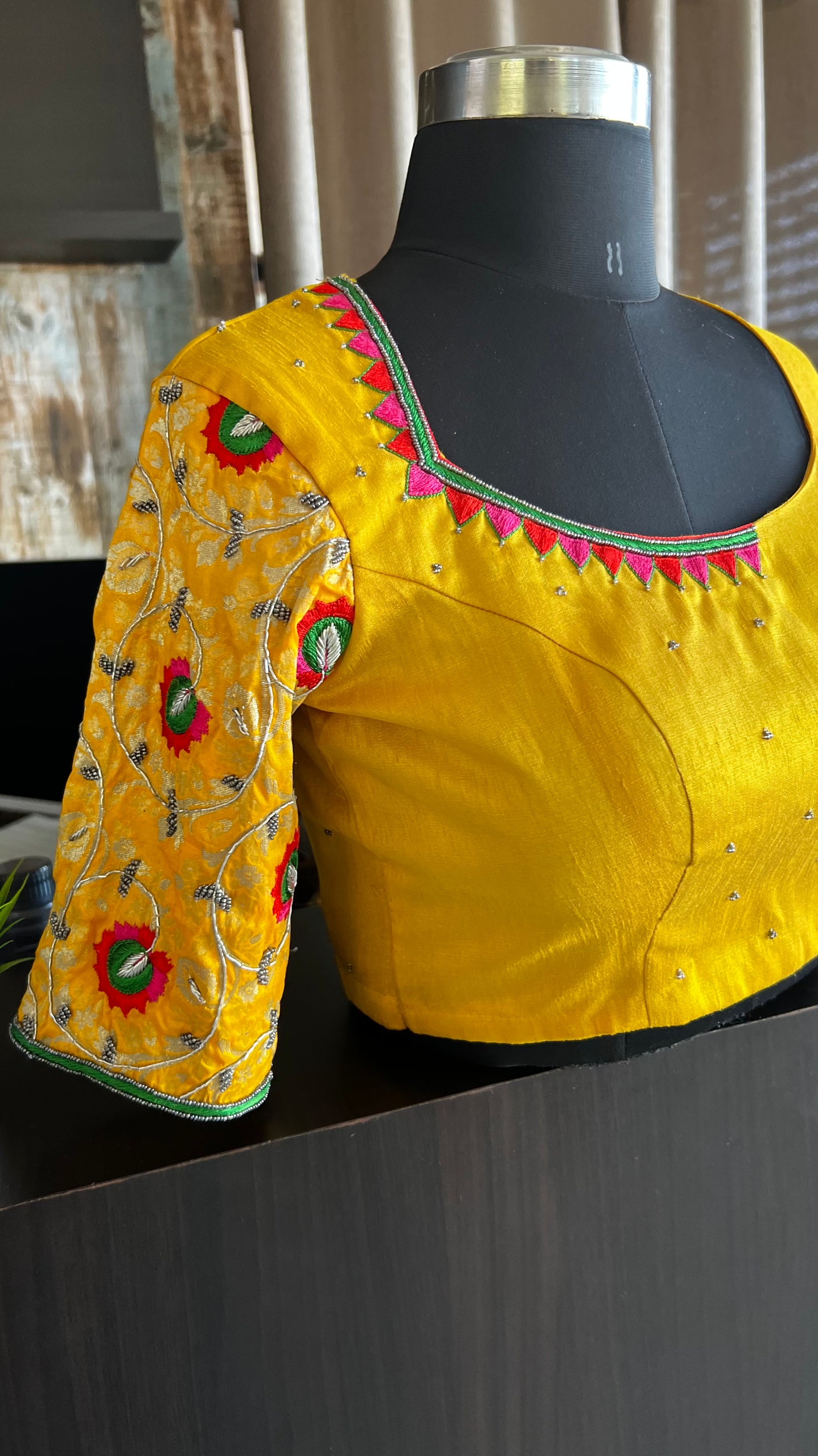 Yellow silk hand worked bridal blouse - Threads