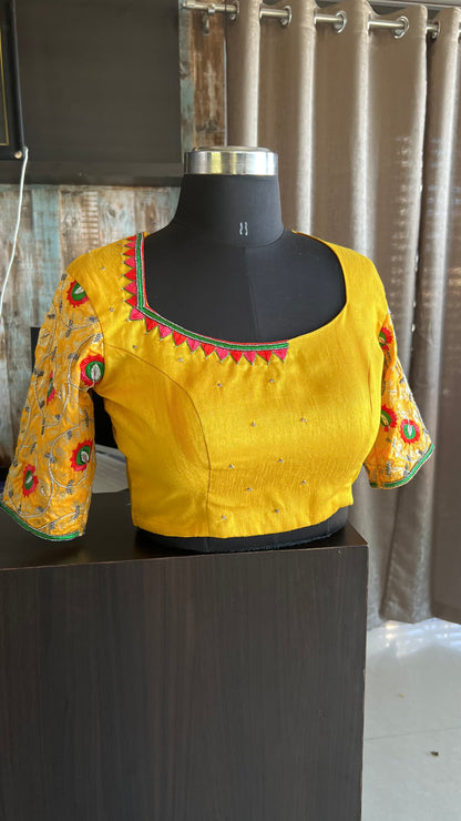 Yellow silk hand worked bridal blouse - Threads
