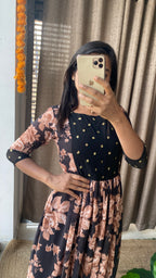 Black floral georgette full length dress