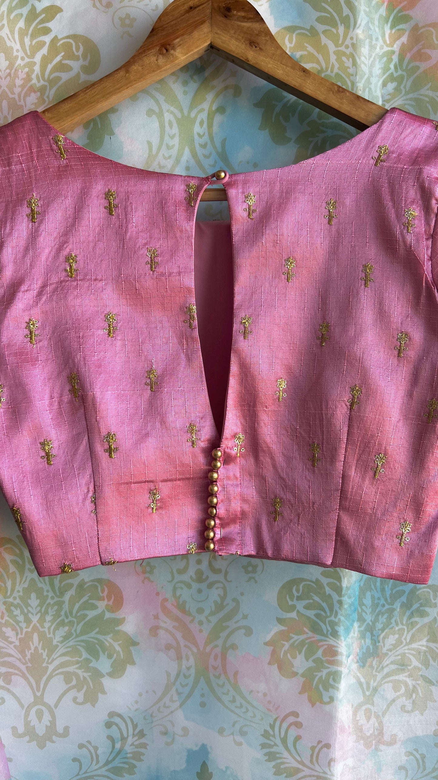 Pink rainbow saree with hand work blouse