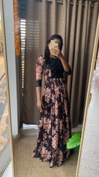 Black floral georgette full length dress