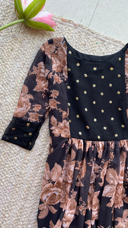 Black floral georgette full length dress