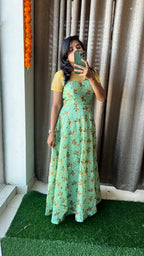 Green chanderi silk salwar suit of hand worked top - Threads