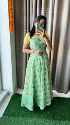 Green chanderi silk salwar suit of hand worked top - Threads
