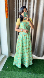 Green chanderi silk salwar suit of hand worked top - Threads